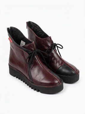 Clamp Blake Leather Chunky Platform Ankle Boots Wine Burgundy Portugal Fits 8.5